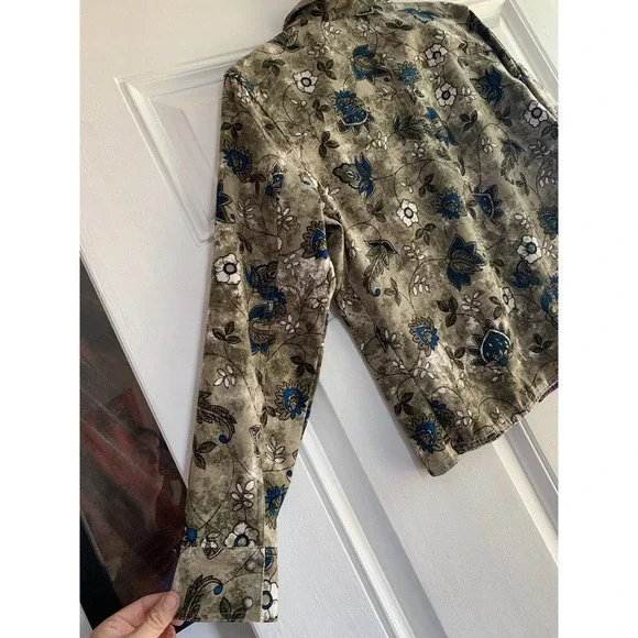 Karen Scott Sport Long Sleeve Floral Print Button-Up Top - Green Blue Size Small - Picture 8 of 8